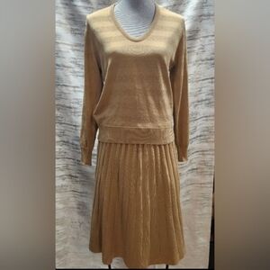 Givenchy Tan V-Neck Women's Two Piece Sweater & Skirt
